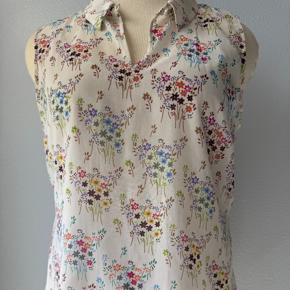 CAbi Essential Blouse #5535 Sleeveless Chiffon Floral-XL